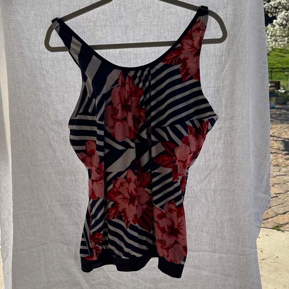 Floral Stripe Women's Tank Top - Navy & Pink